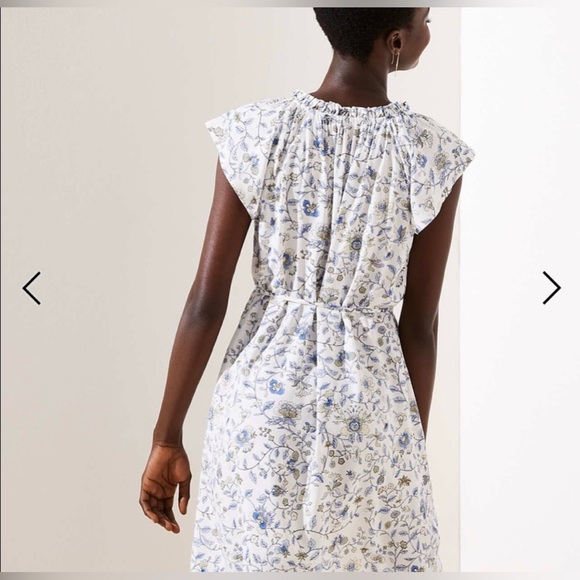 🆕 NWT LOFT Women's Ruffled Short Sleeve Floral Dress Midi Length White/Blue - Picture 3 of 11